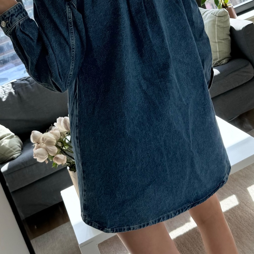 Zara Blue Denim Shirt Dress Cutout Detail Snap Front XS - Picture 2 of 5